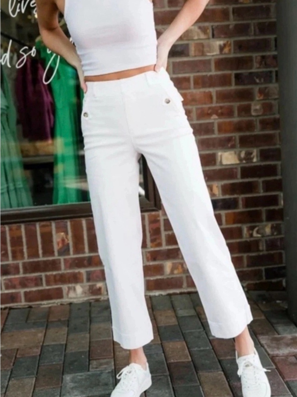 SPANX Stretch Twill High Waist Cropped Wide Leg Bright White Size Small NWT